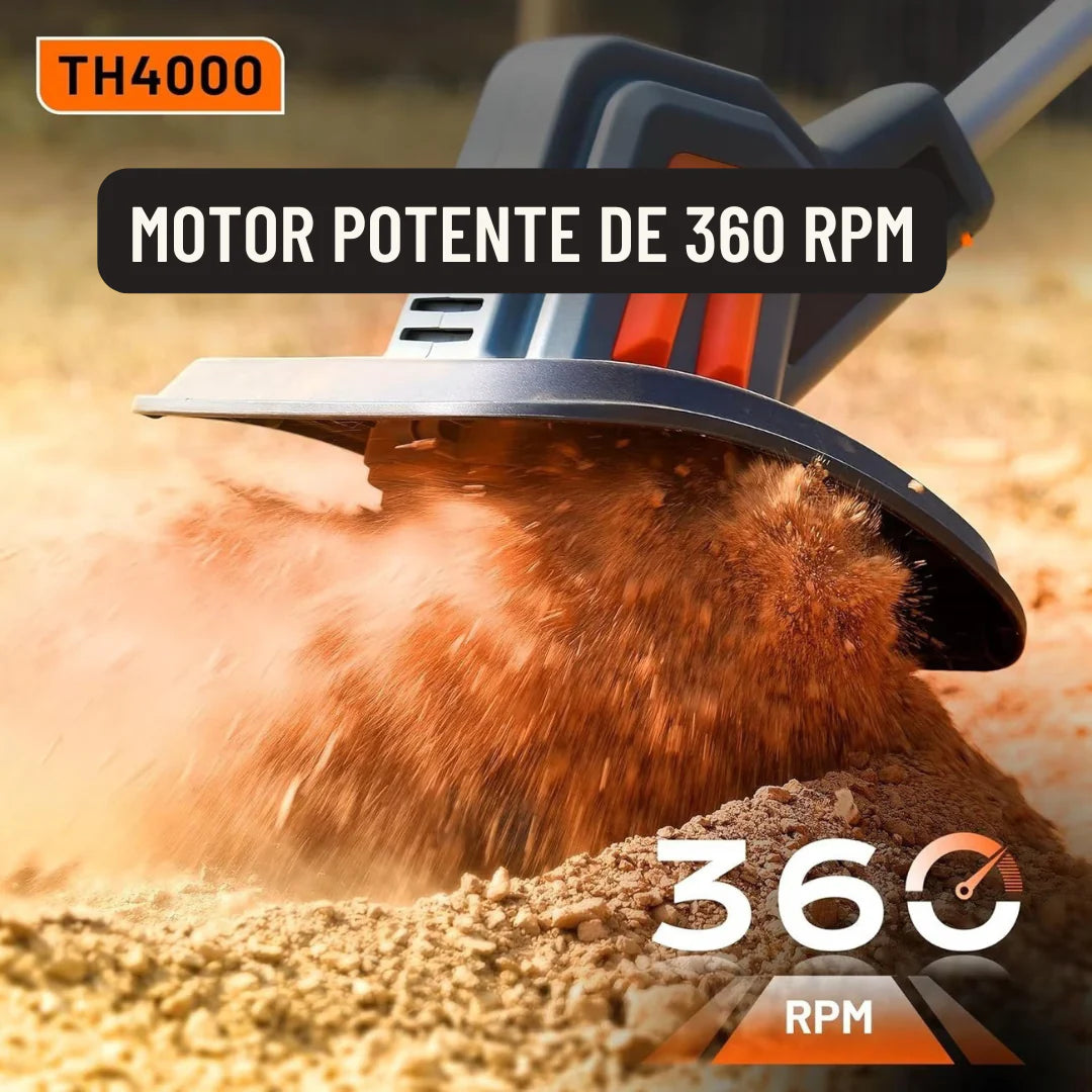 Cultivador Elétrico Terrox Sem Fio Com Lâminas de Aço Inoxidável e Bateria Dupla + BRINDE: Kit 10 Ferramentas